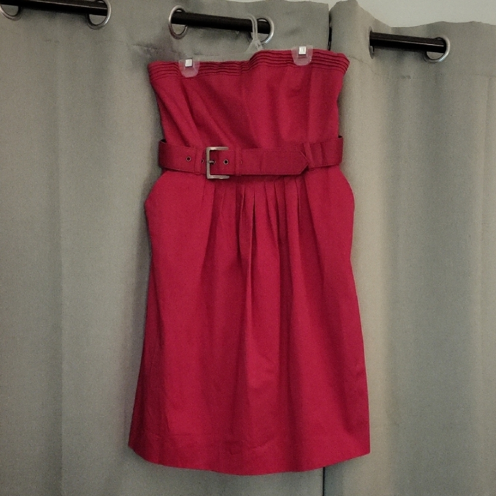 New York & Company Pink Pleated Strapless Dress